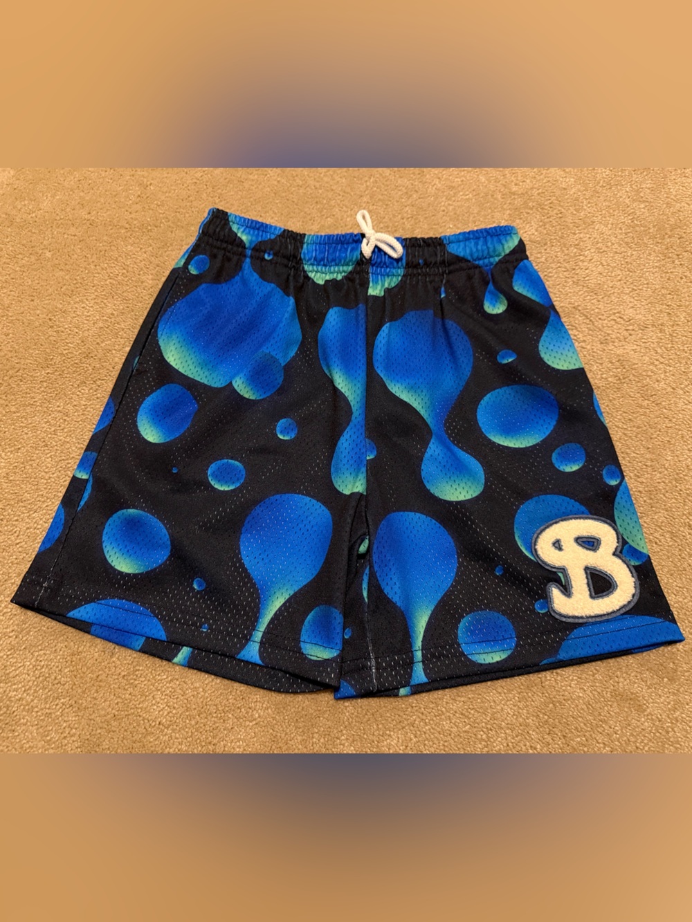 BKTSQD Printed Youth Athletic Shorts with Blue & Teal Bubbles
